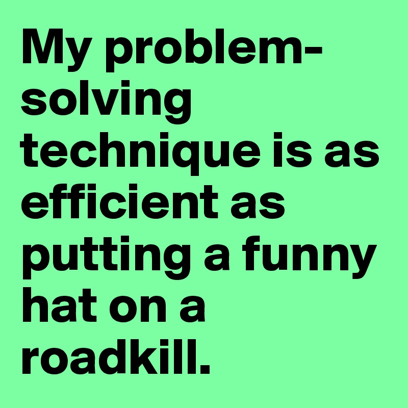 My problem-solving technique is as efficient as putting a funny hat on a roadkill.