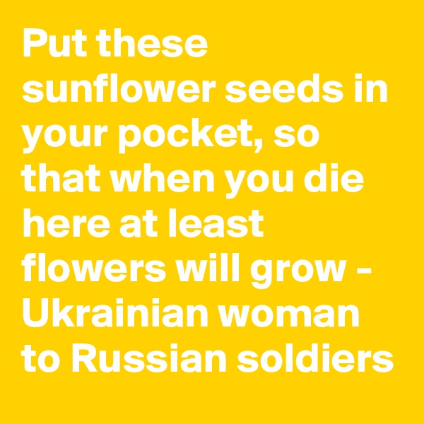 Put these sunflower seeds in your pocket, so that when you die here at least flowers will grow - Ukrainian woman to Russian soldiers