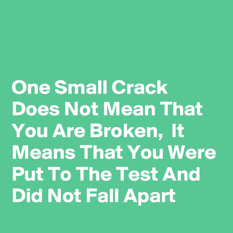 


One Small Crack Does Not Mean That You Are Broken,  It Means That You Were Put To The Test And Did Not Fall Apart