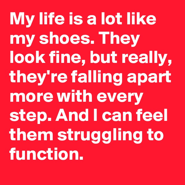 My life is a lot like my shoes. They look fine, but really, they're falling apart more with every step. And I can feel them struggling to function.