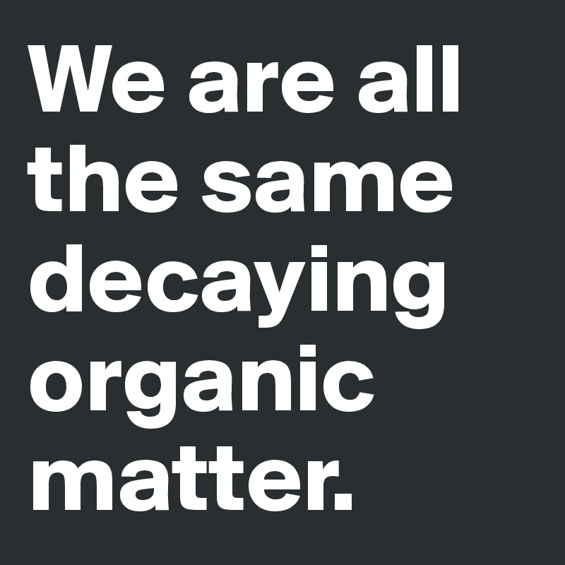 We are all the same decaying organic matter.