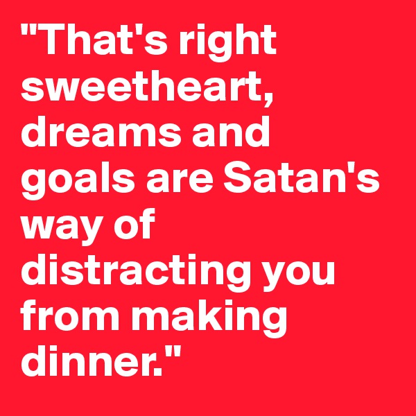 "That's right sweetheart, dreams and goals are Satan's way of distracting you from making dinner."