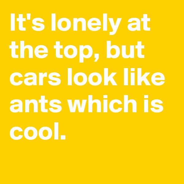 It's lonely at the top, but cars look like ants which is cool.