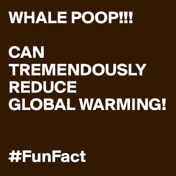 WHALE POOP!!!

CAN
TREMENDOUSLY REDUCE
GLOBAL WARMING!


#FunFact