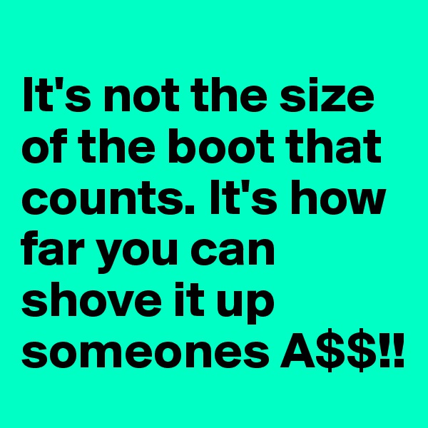 
It's not the size of the boot that counts. It's how far you can shove it up someones A$$!!