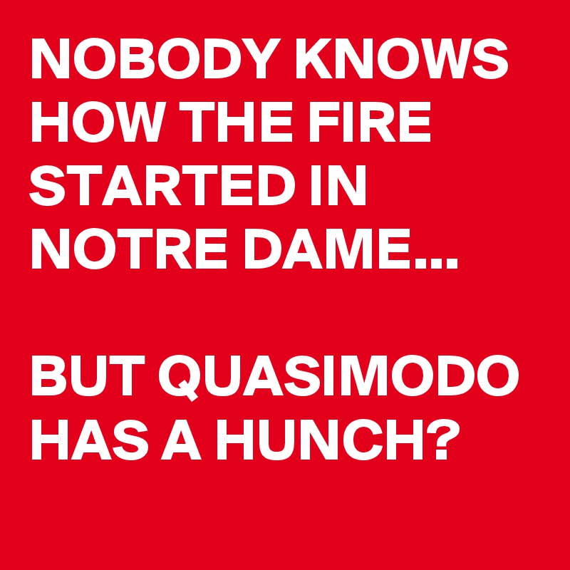 NOBODY KNOWS HOW THE FIRE STARTED IN NOTRE DAME...

BUT QUASIMODO HAS A HUNCH?

