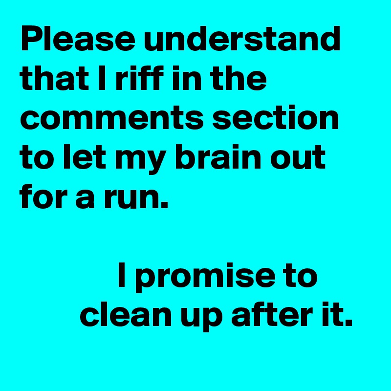 Please understand that I riff in the comments section
to let my brain out for a run.

             I promise to
        clean up after it.