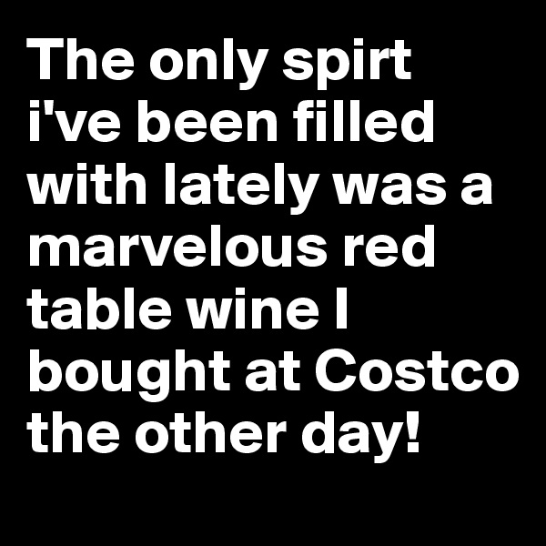 The only spirt i've been filled with lately was a marvelous red table wine I bought at Costco the other day!