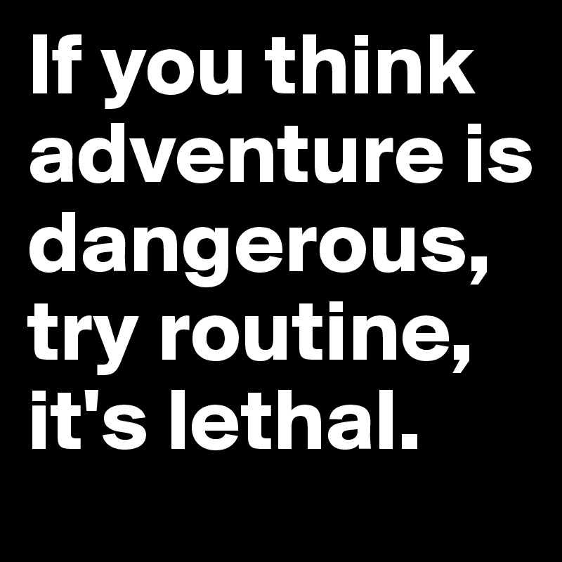 If you think adventure is dangerous, try routine, it's lethal. 