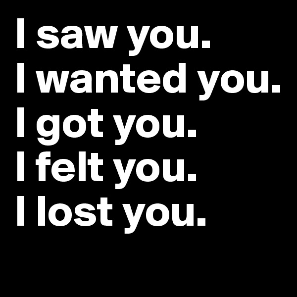 I saw you.
I wanted you.
I got you.
I felt you.
I lost you. 