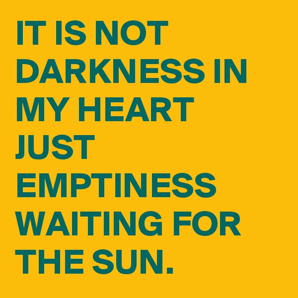 IT IS NOT DARKNESS IN MY HEART JUST EMPTINESS  WAITING FOR THE SUN.