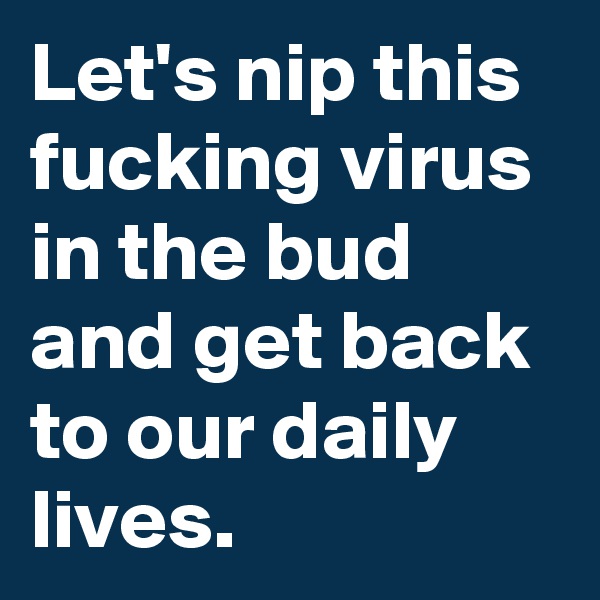 Let's nip this fucking virus in the bud and get back to our daily lives.