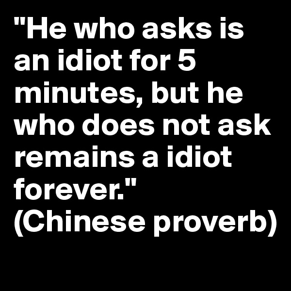 "He who asks is an idiot for 5 minutes, but he who does not ask remains a idiot forever."
(Chinese proverb)
