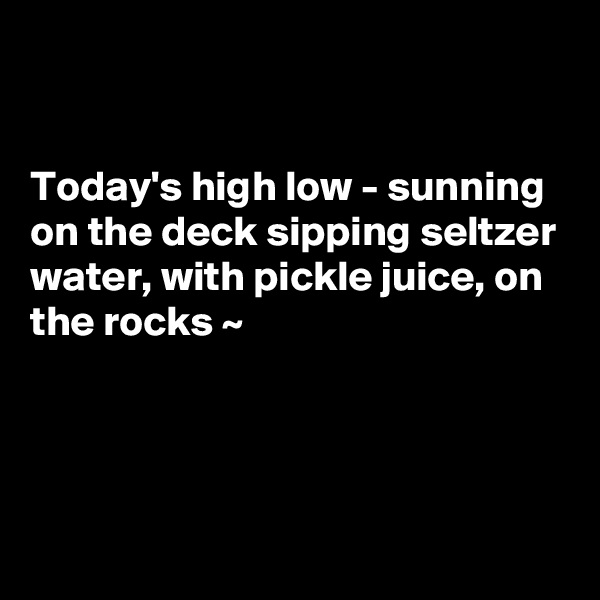 


Today's high low - sunning on the deck sipping seltzer water, with pickle juice, on the rocks ~ 




