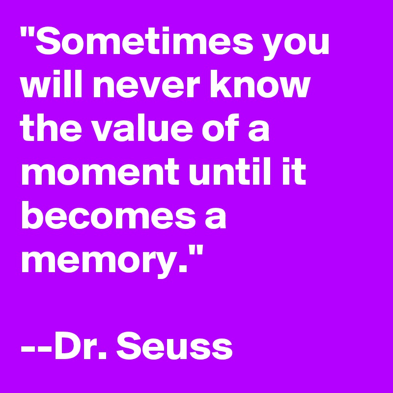 "Sometimes you will never know the value of a moment until it becomes a memory."

--Dr. Seuss