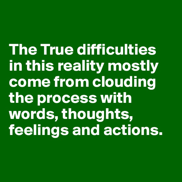 

The True difficulties 
in this reality mostly come from clouding the process with words, thoughts, feelings and actions.

