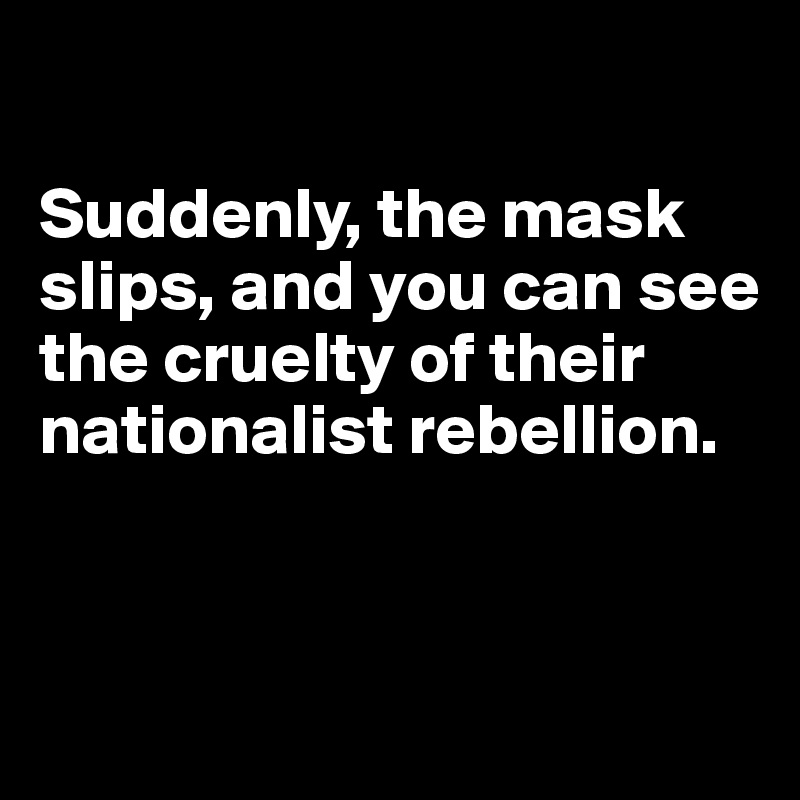 

Suddenly, the mask slips, and you can see the cruelty of their nationalist rebellion.


