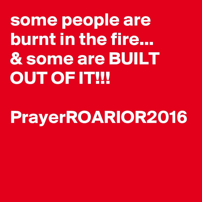 some people are burnt in the fire...
& some are BUILT OUT OF IT!!!

PrayerROARIOR2016