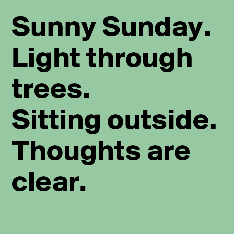 Sunny Sunday.
Light through trees.
Sitting outside.
Thoughts are clear.