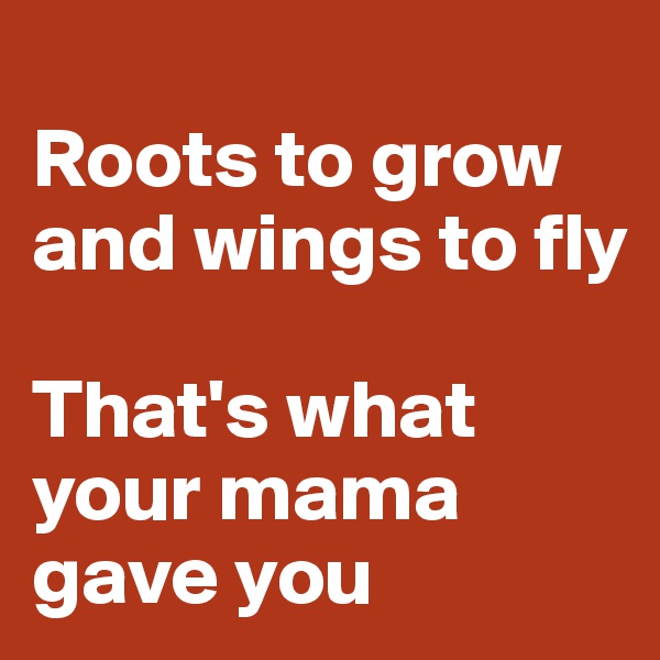 
Roots to grow and wings to fly

That's what your mama gave you