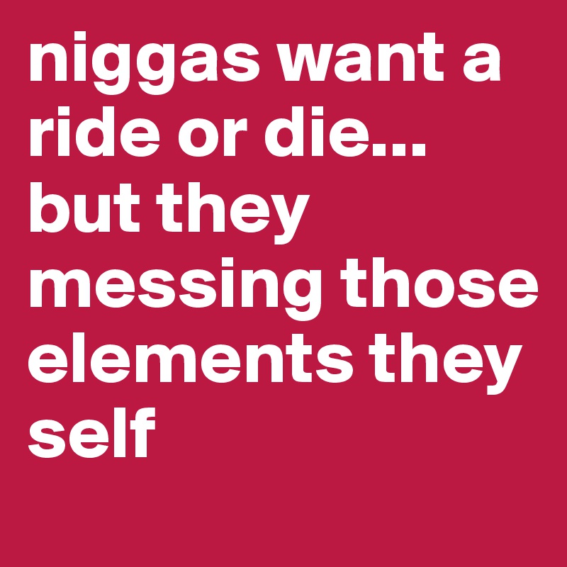 niggas want a ride or die... but they messing those elements they self