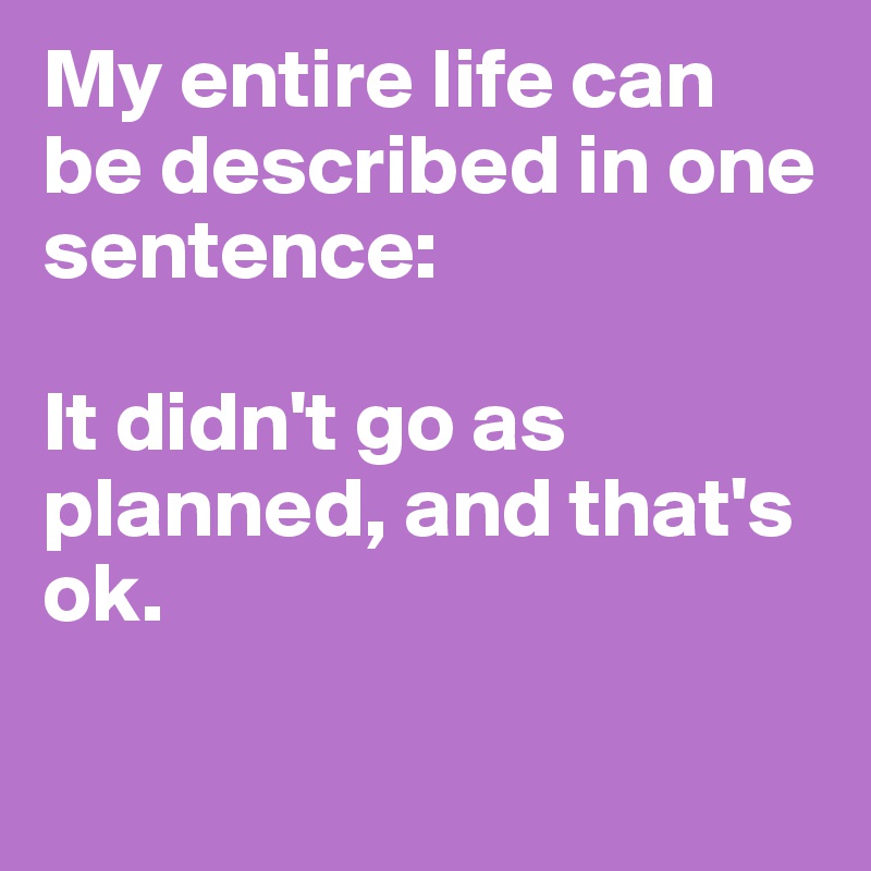 My entire life can be described in one sentence:

It didn't go as planned, and that's ok.

