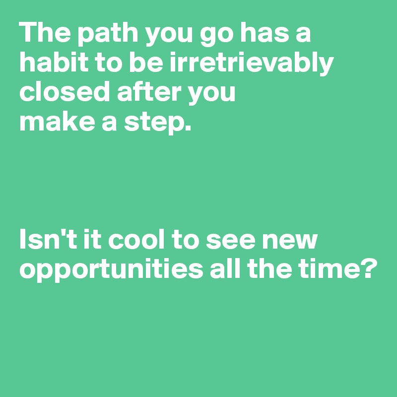 The path you go has a habit to be irretrievably closed after you 
make a step.



Isn't it cool to see new opportunities all the time?


