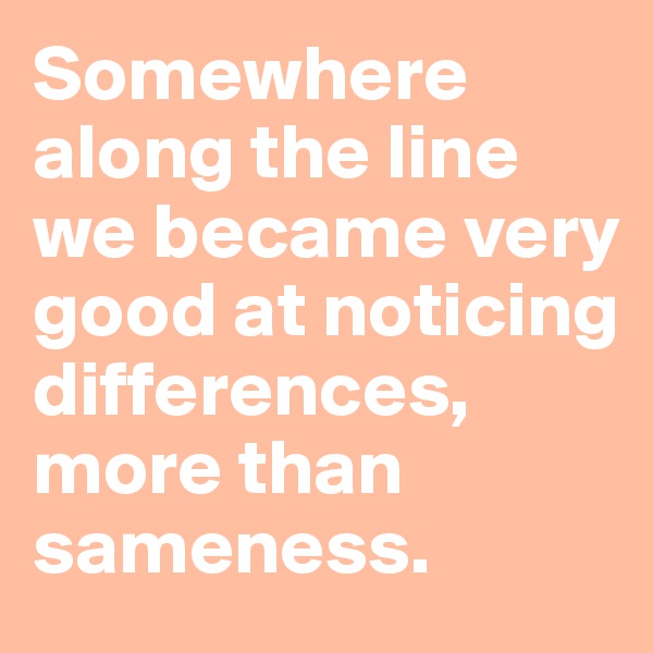 Somewhere along the line we became very good at noticing differences, more than sameness. 