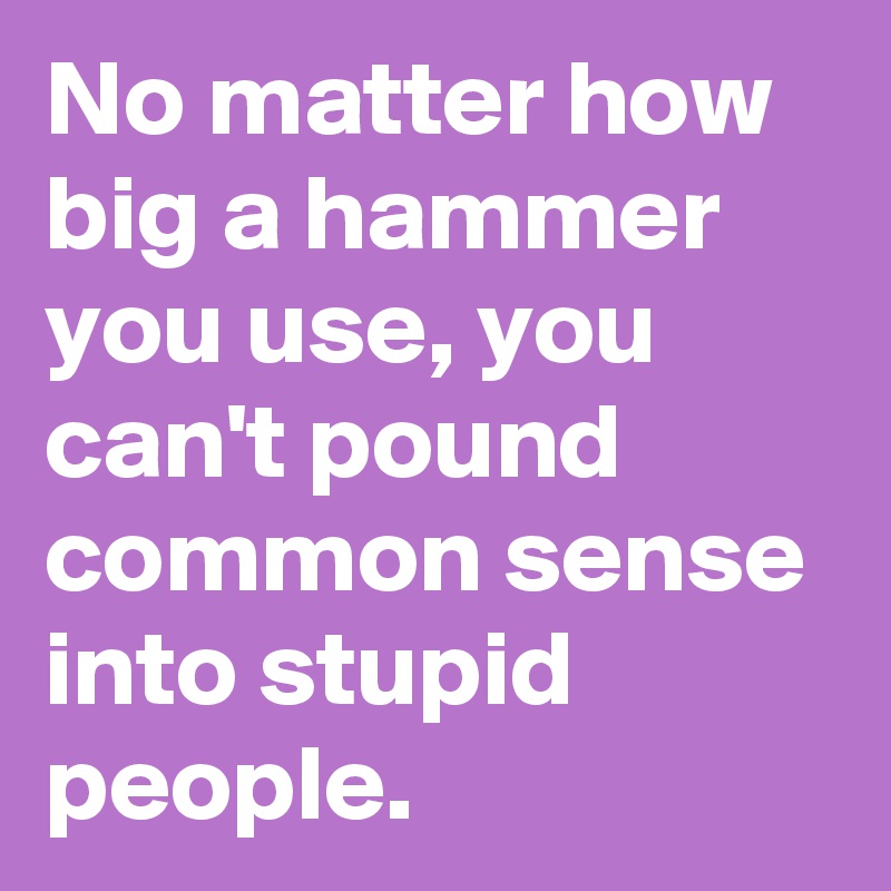 No matter how big a hammer you use, you can't pound common sense into stupid people.
