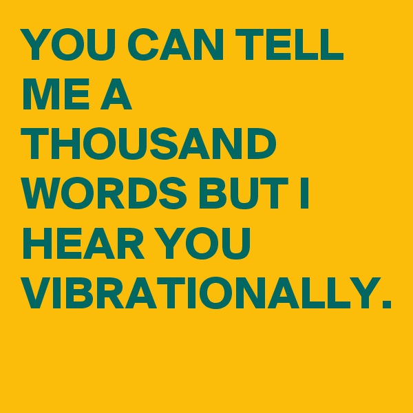 YOU CAN TELL ME A THOUSAND WORDS BUT I HEAR YOU VIBRATIONALLY.
