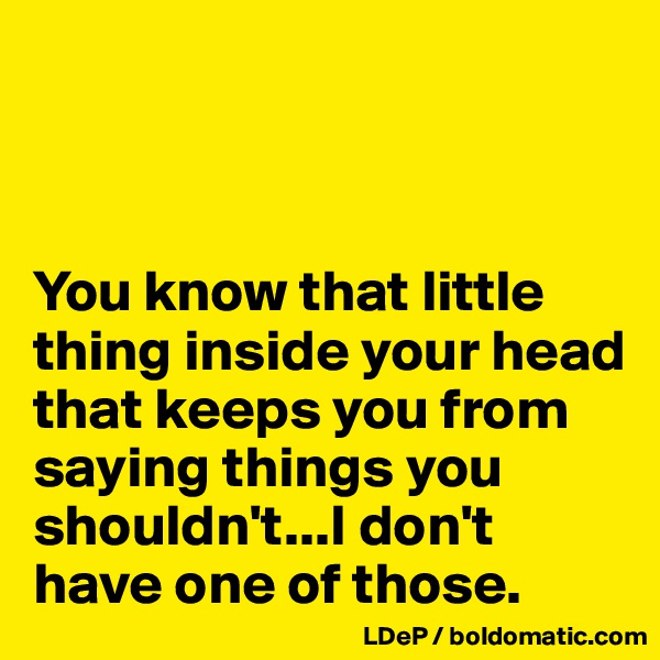 



You know that little thing inside your head that keeps you from saying things you shouldn't...I don't have one of those. 