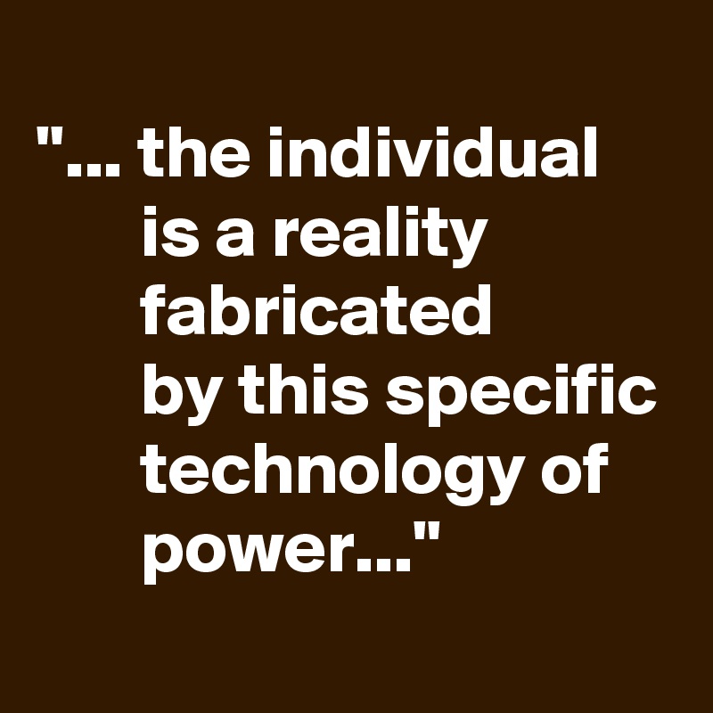
"... the individual 
       is a reality                   fabricated 
       by this specific        technology of           power..."
