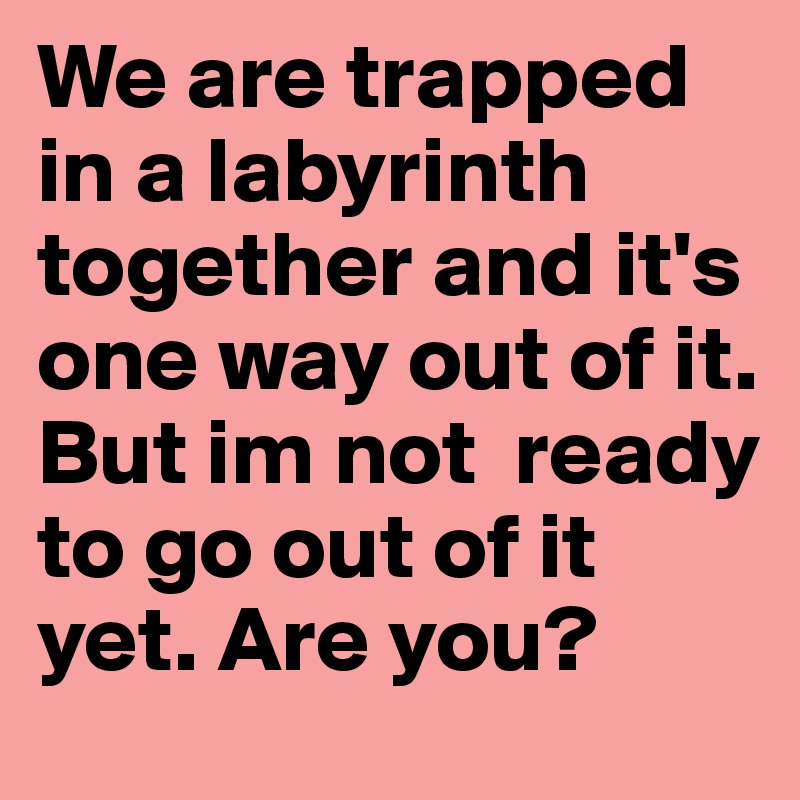 We are trapped in a labyrinth together and it's one way out of it. But im not  ready to go out of it yet. Are you?