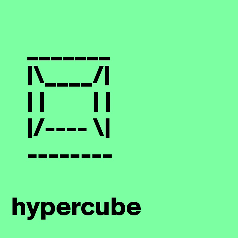 
   _______
   |\____/|  
   | |         | |
   |/---- \|
   --------

hypercube