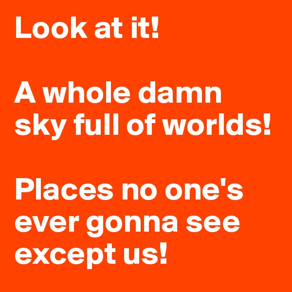 Look at it! 

A whole damn sky full of worlds! 

Places no one's ever gonna see except us!