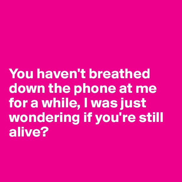 



You haven't breathed down the phone at me for a while, I was just wondering if you're still alive?

