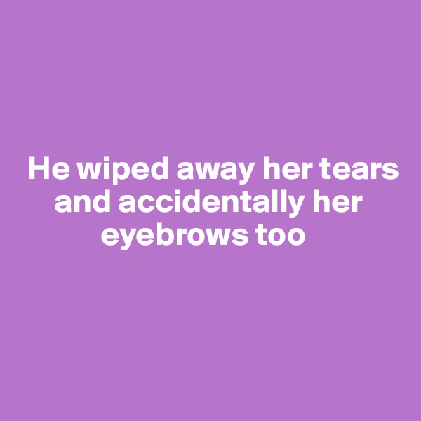 



 He wiped away her tears    
     and accidentally her 
            eyebrows too



