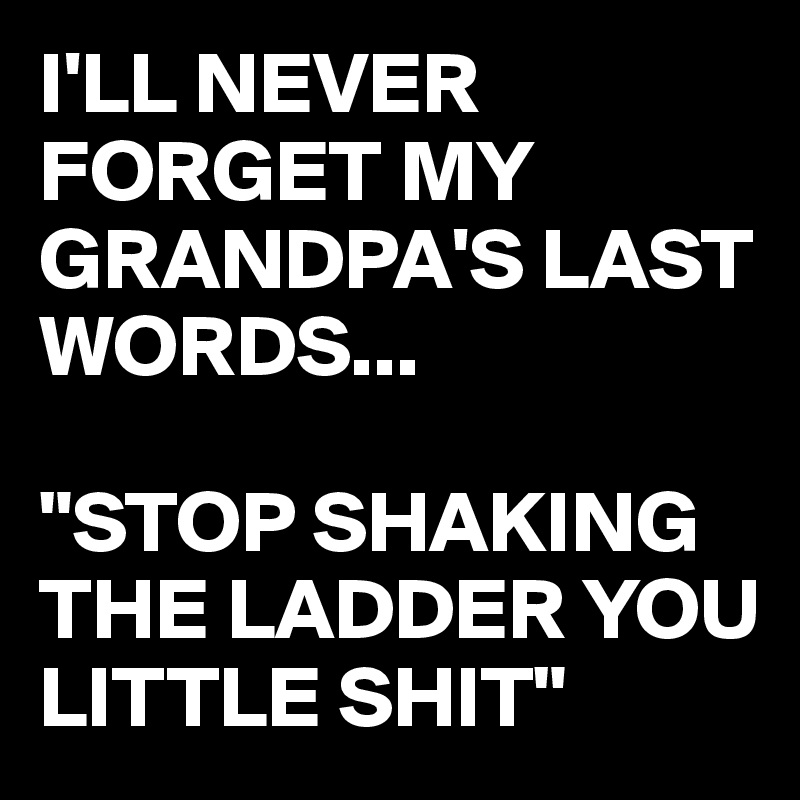 I'LL NEVER FORGET MY GRANDPA'S LAST WORDS...

"STOP SHAKING THE LADDER YOU LITTLE SHIT"