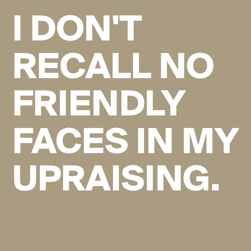 I DON'T RECALL NO FRIENDLY FACES IN MY UPRAISING.