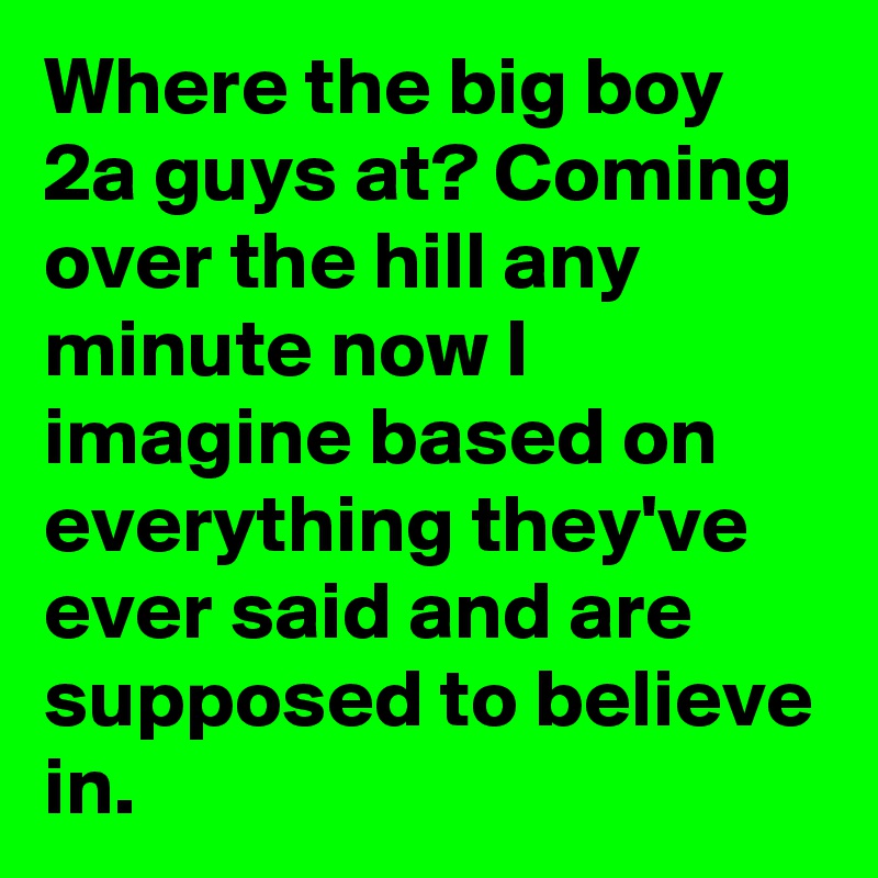 Where the big boy 2a guys at? Coming over the hill any minute now I imagine based on everything they've ever said and are supposed to believe in.