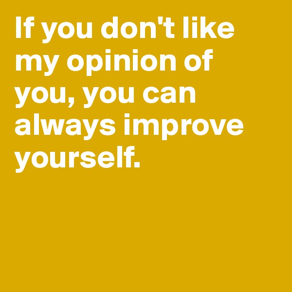 If you don't like my opinion of you, you can always improve yourself. 


