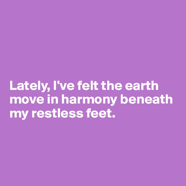 




Lately, I've felt the earth move in harmony beneath my restless feet. 



