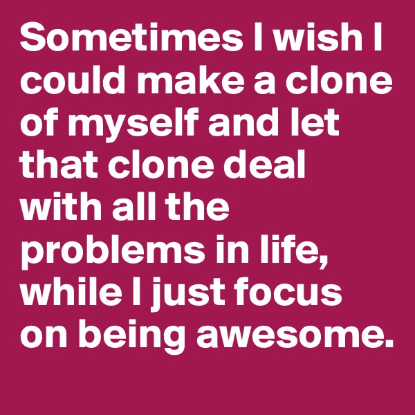 Sometimes I wish I could make a clone of myself and let that clone deal with all the problems in life, while I just focus on being awesome.