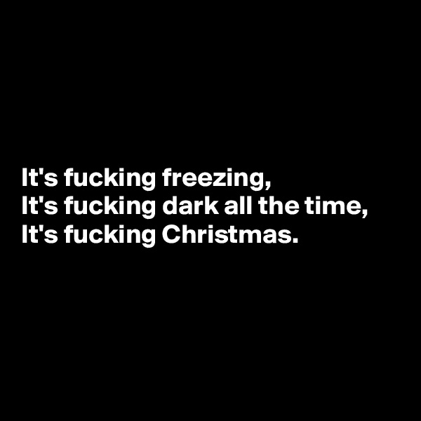 




It's fucking freezing,
It's fucking dark all the time,
It's fucking Christmas.




