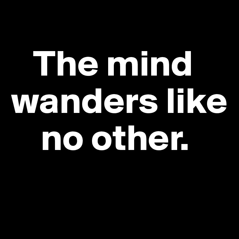 
   The mind wanders like  
    no other.
