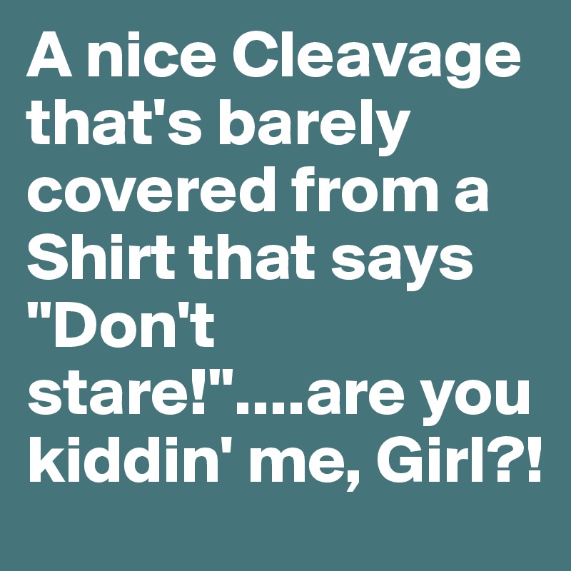 A nice Cleavage that's barely covered from a Shirt that says "Don't stare!"....are you kiddin' me, Girl?!