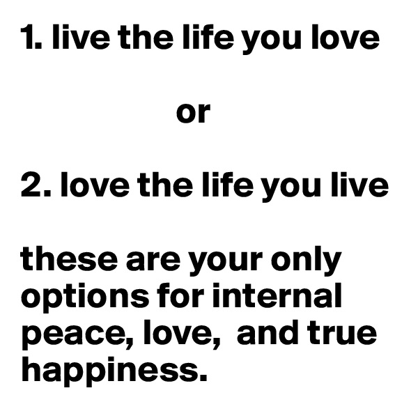 1. live the life you love

                     or

2. love the life you live 

these are your only options for internal peace, love,  and true happiness.