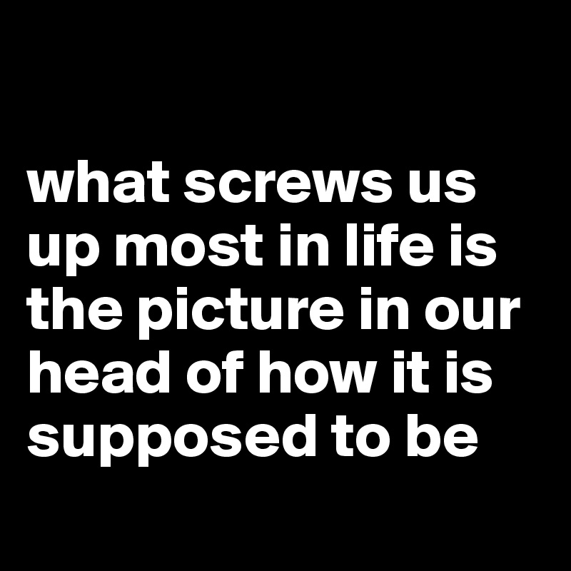 

what screws us up most in life is the picture in our head of how it is supposed to be
