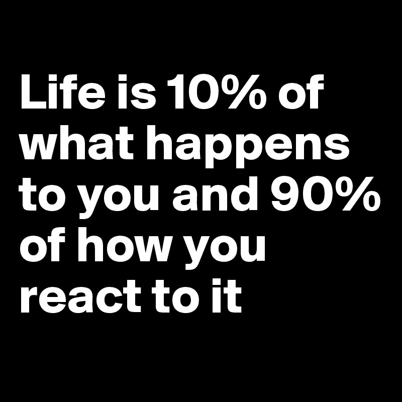 
Life is 10% of what happens to you and 90% of how you react to it
