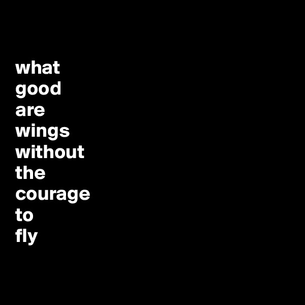 

what
good 
are
wings
without
the
courage
to
fly

